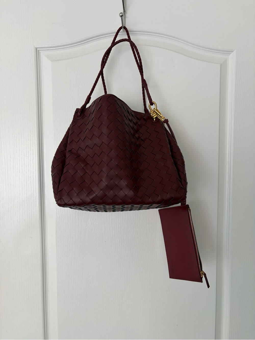 Bottega Veneta Burgundy Intrecciato Woven Shoulder Bag with Pouch